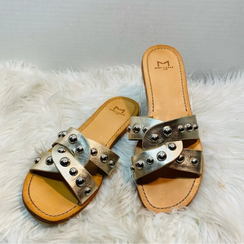 Marc Fisher Paige Studded Women's Silver Slide Sandals Sz-7.5 - Picture 4 of 4